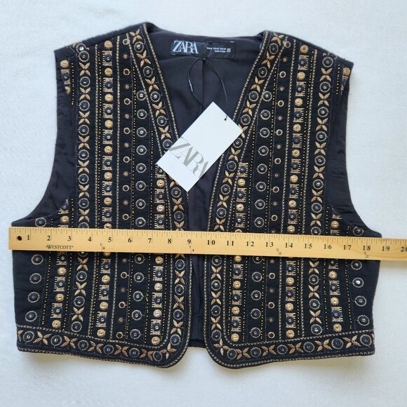 As Seen On The Bachelor Zara Black & Gold Embroidered Vest Sequins Bling Glam - Picture 6 of 8